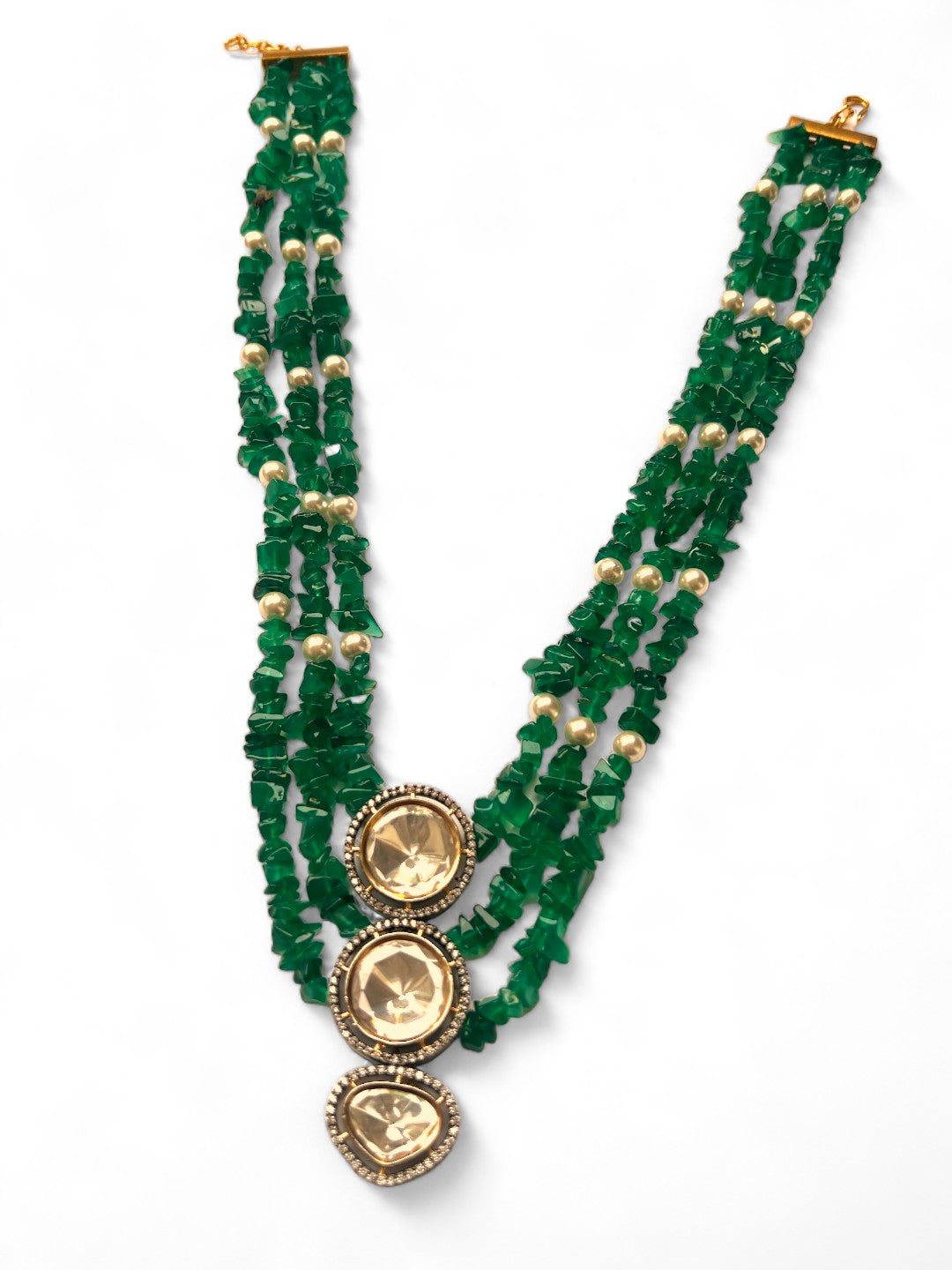 Le Amada Gold Plated Green Kundan Studded Necklace