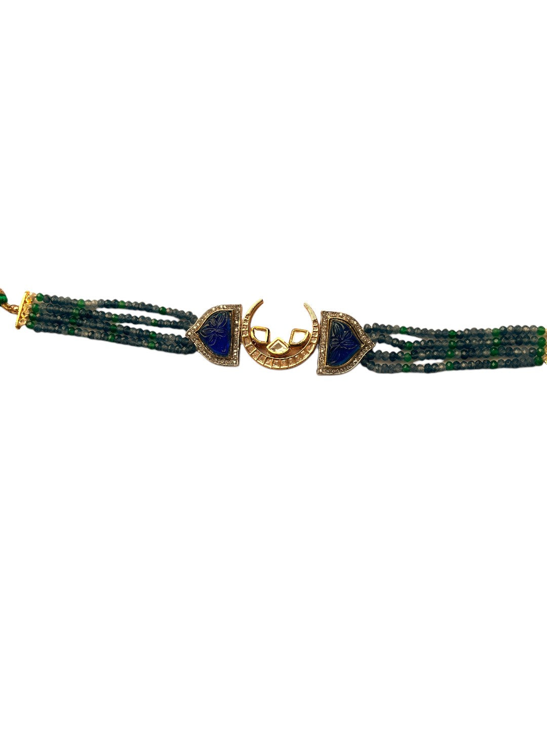 Le Jafe Blue Beads Kundan Studded Necklace