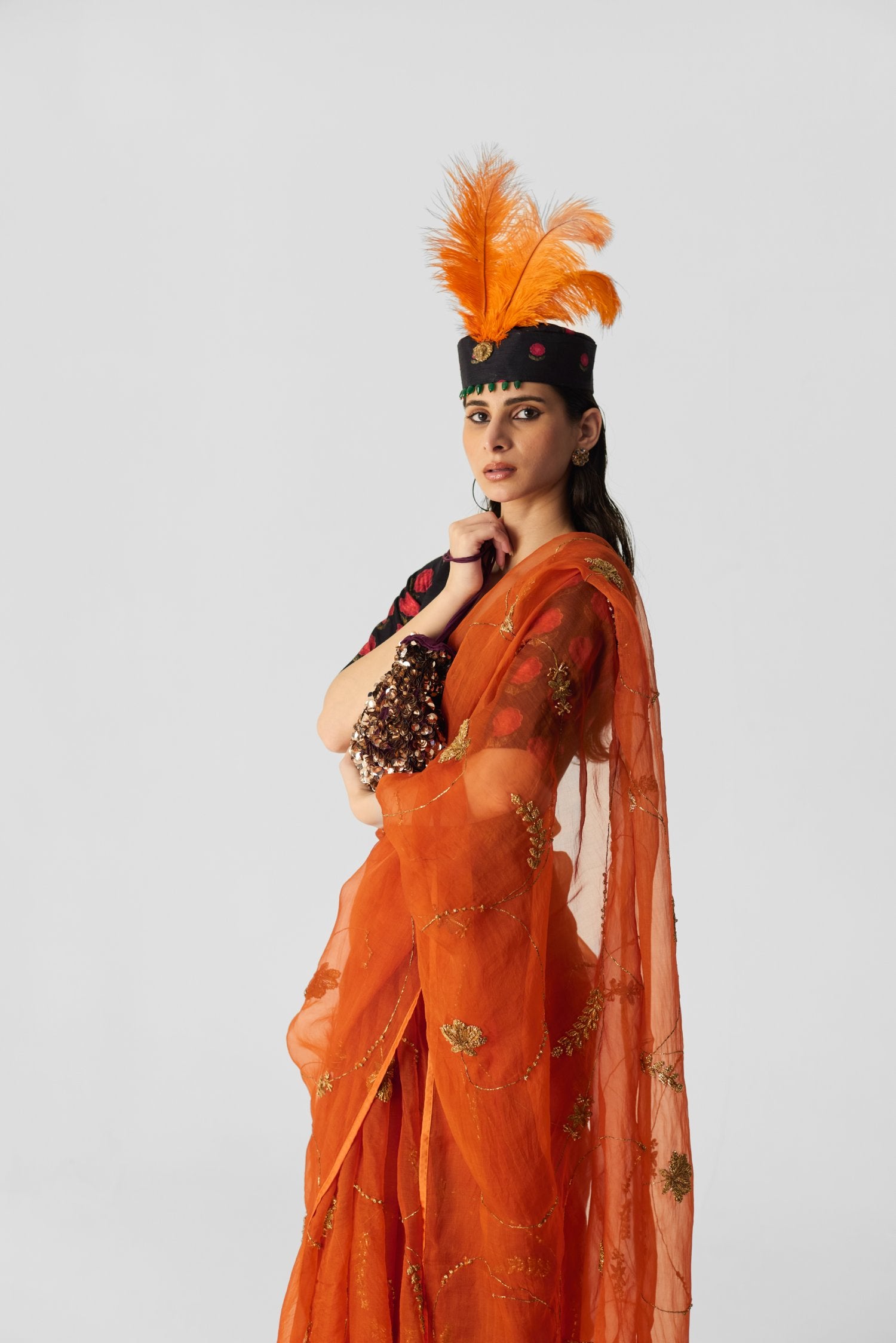 Orange Embroidered Saree