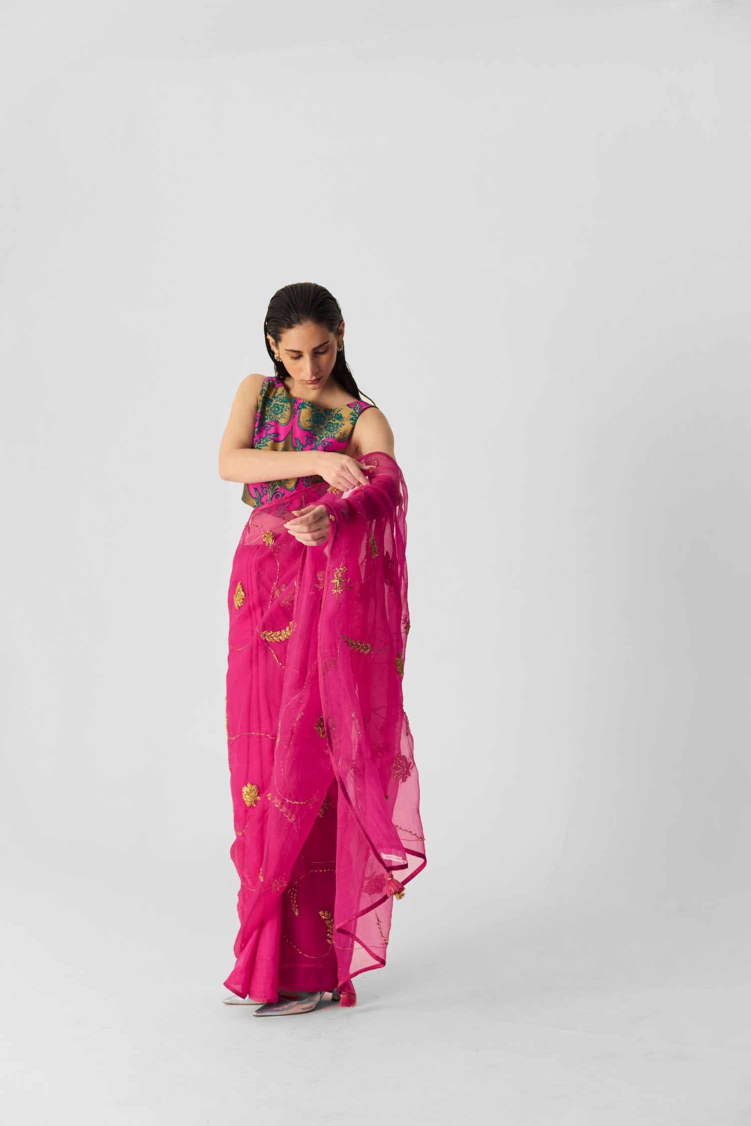 Pink Embroidered Saree