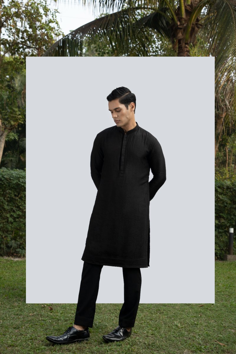 Black Pintuck Kurta Set