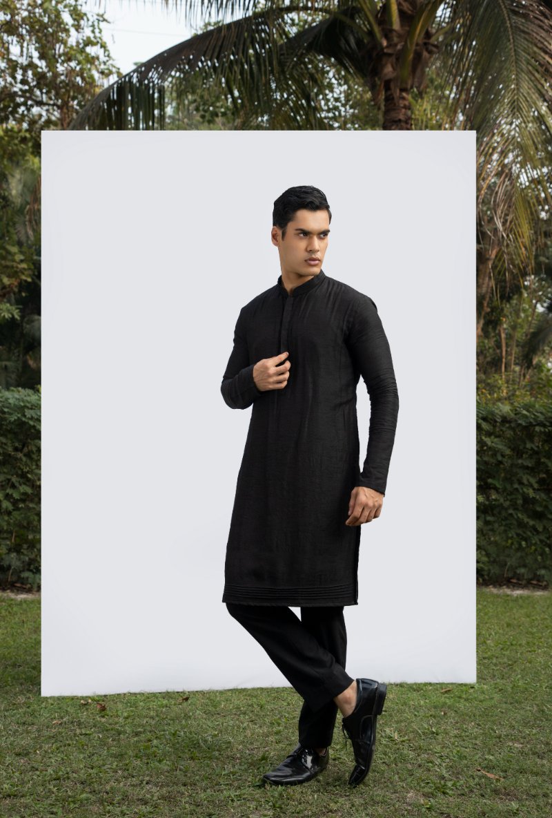 Black Pintuck Kurta Set