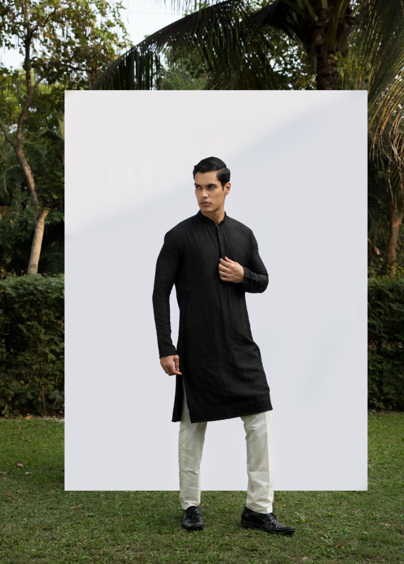 Black Pintuck Kurta Set