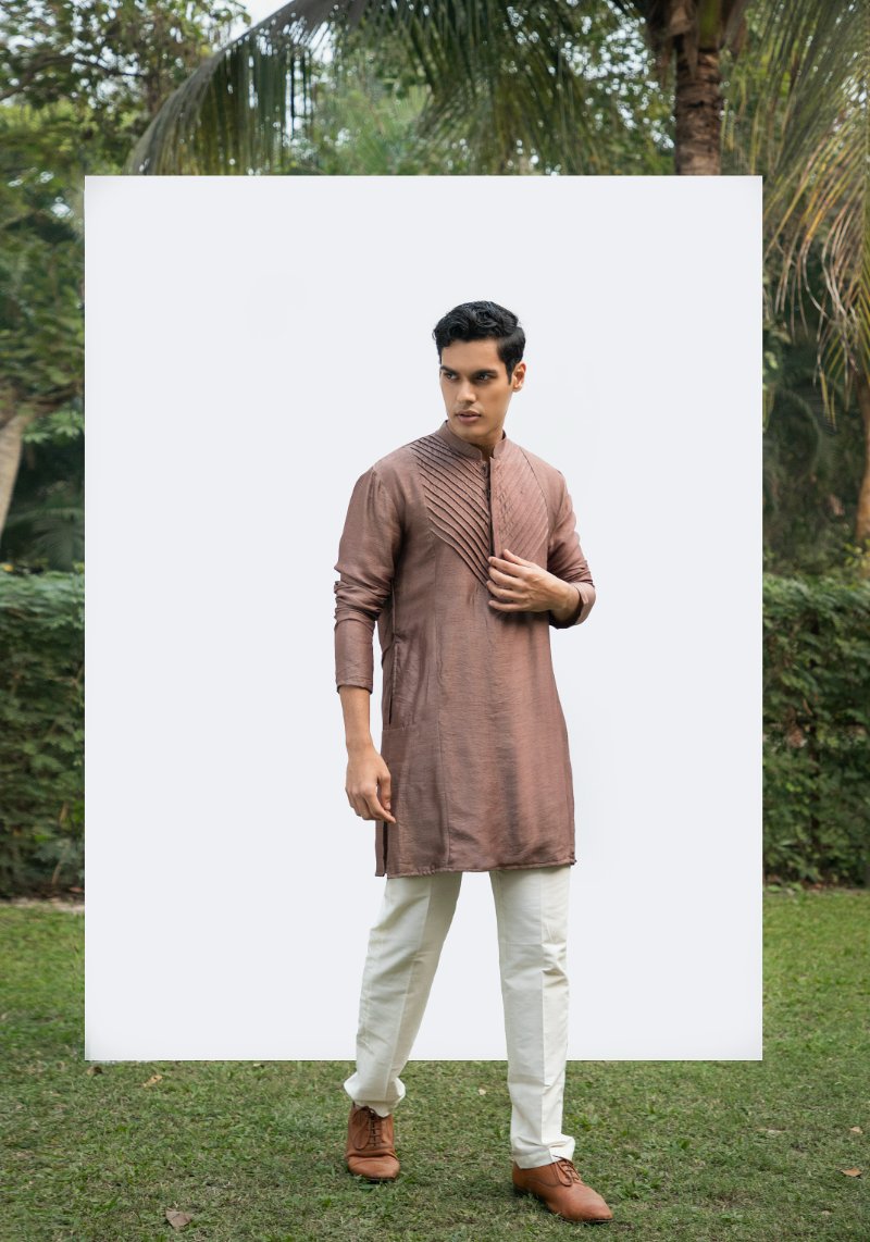 Brown Pintuck Kurta Set