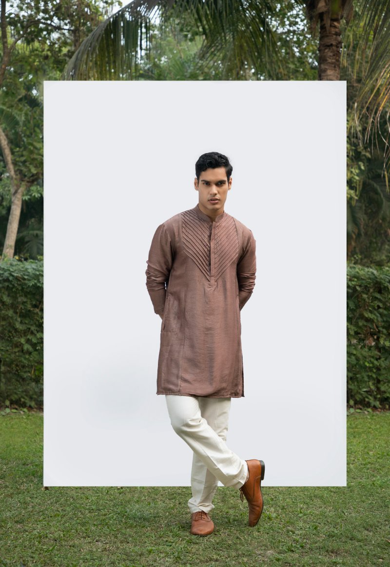 Brown Pintuck Kurta Set