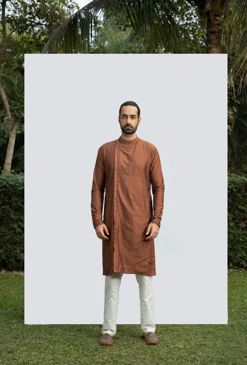 Brown Stitchline Kurta Set