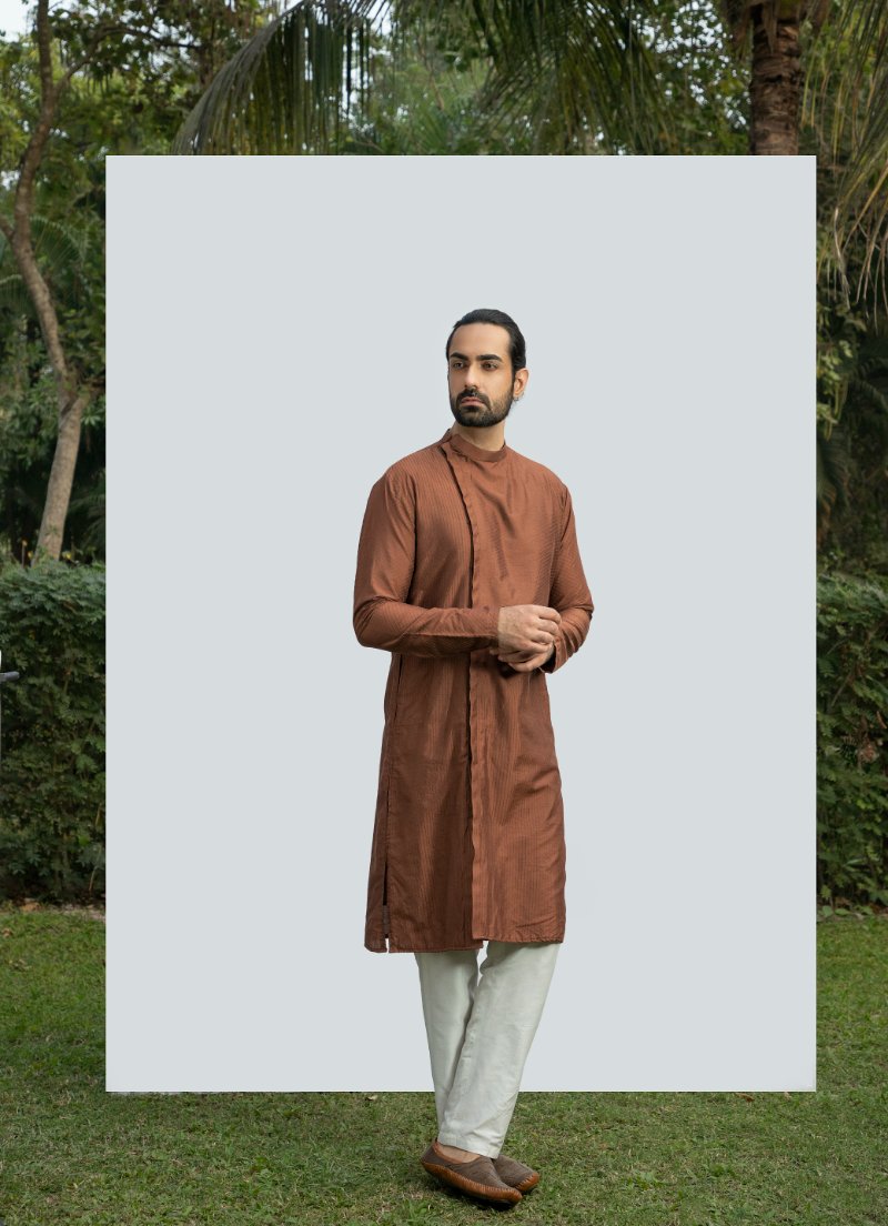 Brown Stitchline Kurta Set