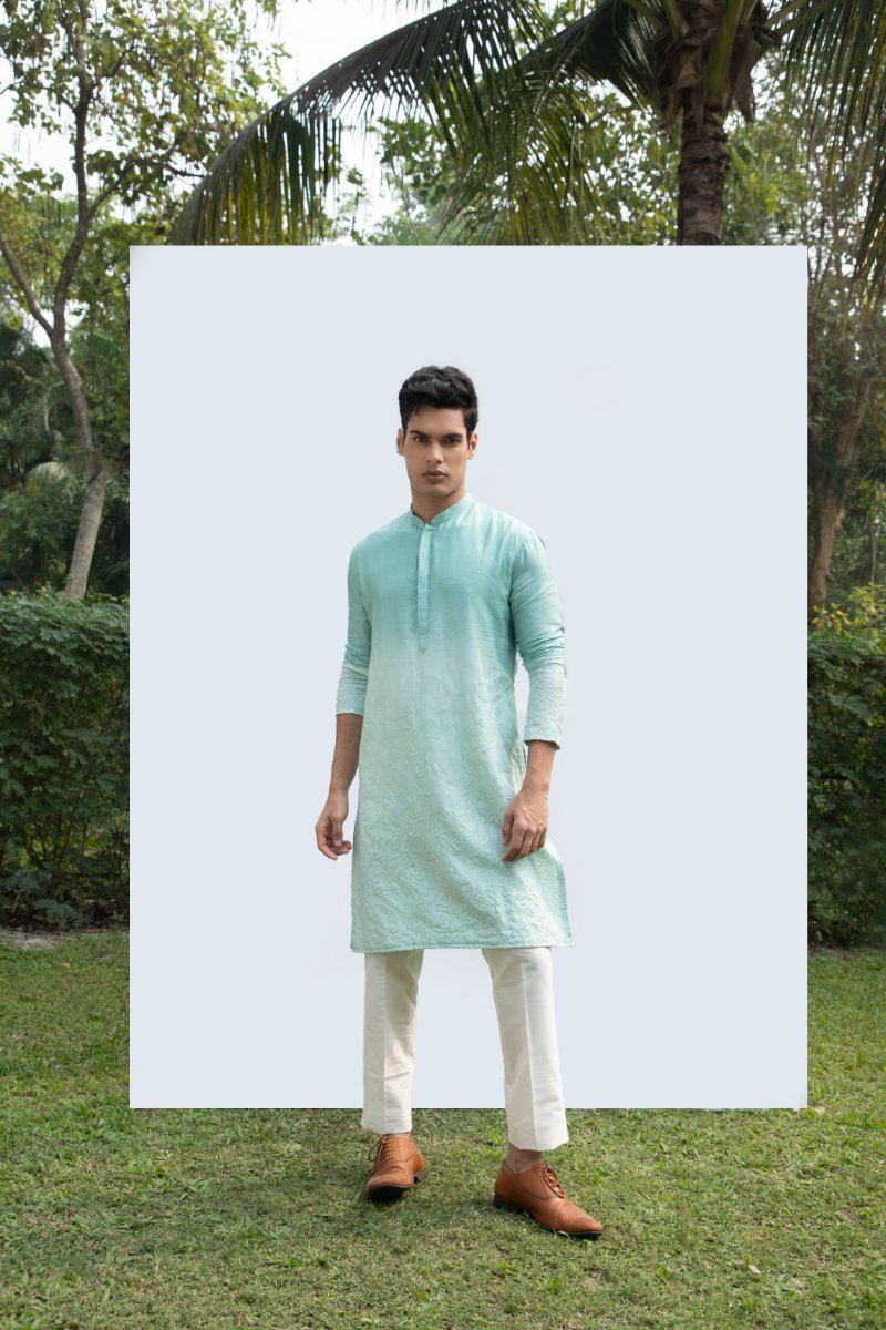 Aqua Shaded Abstract Kurta Set