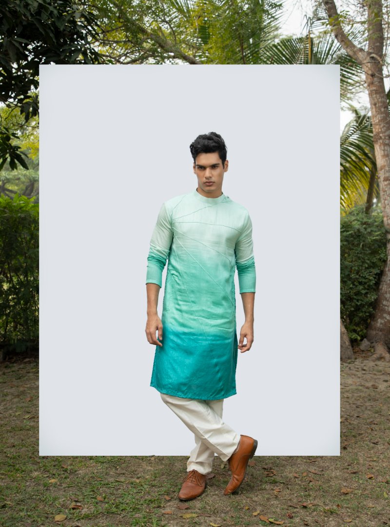 Aqua Ombre Pintuck Kurta Set