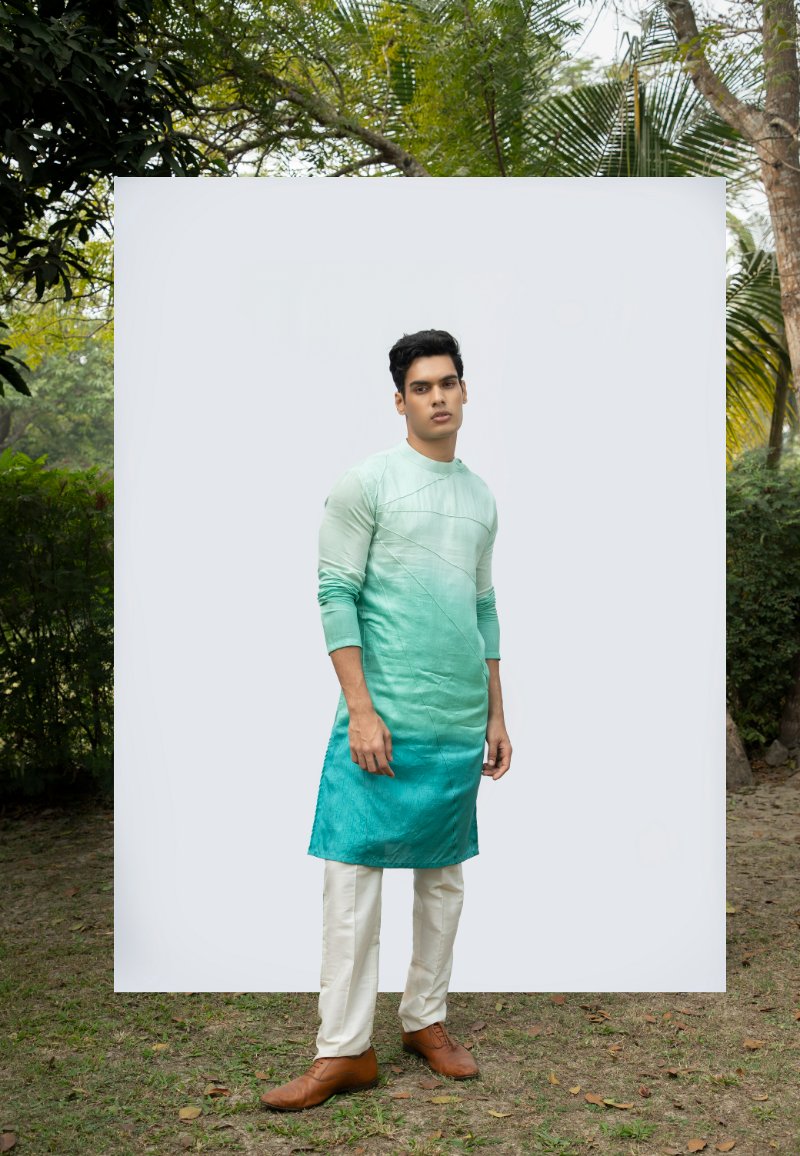 Aqua Ombre Pintuck Kurta Set