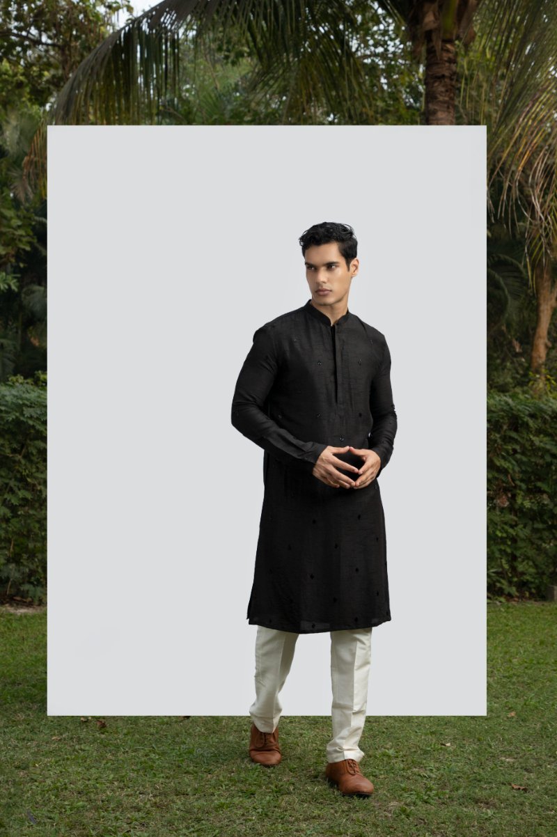 Black Embellished Kurta Set